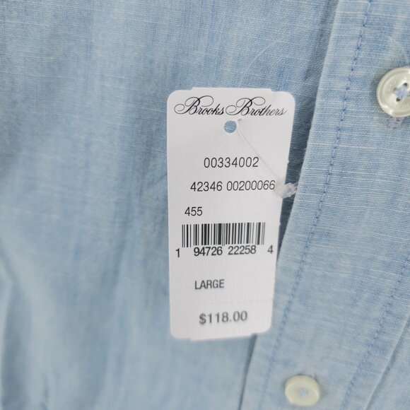 NWT BROOKS BROTHERS Chambray Shirt Traditional Fit 100% Cotton Light Blue LARGE - Picture 6 of 8